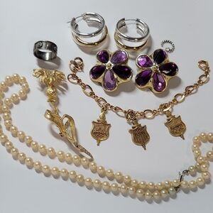 Gold-Tone Purple Flower Clip-On Earrings - Women Jewelry